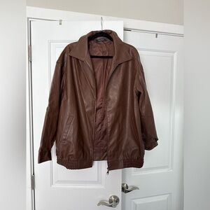Brown Leather Bomber Jacket